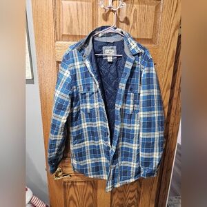 L.L. Bean Blue and Cream Plaid Quilted-Lined Shirt Jacket